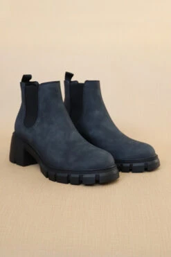 Chelsea Ankle Boots With Lug Sole Chunky Heel-Charcoal Grey