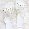 Studded Bow Flip Flops Jelly Sandals-White