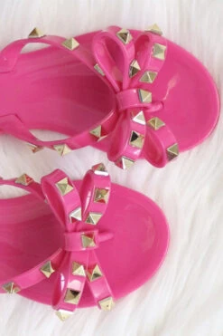 KIDS Girls Studded Bow Flip Flops Jelly Sandals-Fuschia Hot PInk 3 KIDS Girls Studded Bow Flip Flops Jelly Sandals-Fuschia Hot PInk -Outlet Shiny Steps Store jelly 12k fuschia2