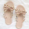 KIDS Girls Studded Bow Flip Flops Jelly Sandals-Nude Beige