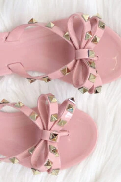 KIDS Girls Studded Bow Flip Flops Jelly Sandals-Pink -Outlet Shiny Steps Store jelly 12k pink2