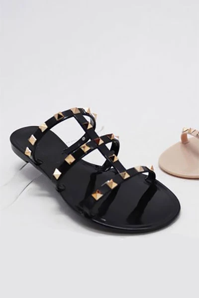 FLASH DEAL: Strappy Studded Flip Flops Jelly Sandals-Black (Size 6) 2 FLASH DEAL: Strappy Studded Flip Flops Jelly Sandals-Black (Size 6) - Image 2