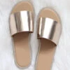Rhinestone Trim Single Band Sandals Slides-Champagne Gold