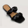 Braided Two Strap Woven Sandals Slides-Black