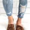 Single Band Animal Print Sandals Slides-Leopard Print