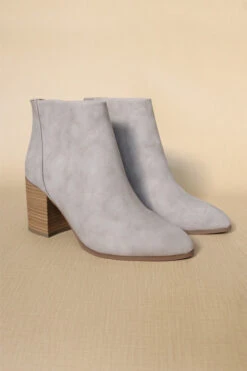 Closed Toe Ankle Booties With Wooden Block Heel-Taupe