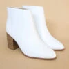 Closed Toe Ankle Booties With Wooden Block Heel-White