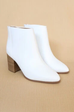 New Release 7 Closed Toe Ankle Booties With Wooden Block Heel-White