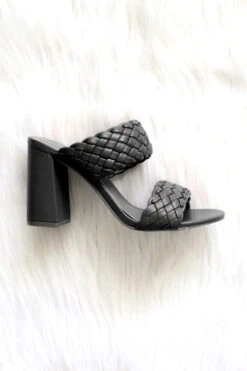 Chunky Braided Woven Heels-Black