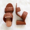 Chunky Braided Woven Heels-Tan Brown