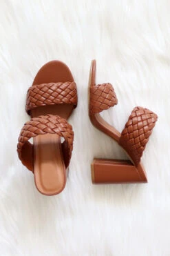 Chunky Braided Woven Heels-Tan Brown