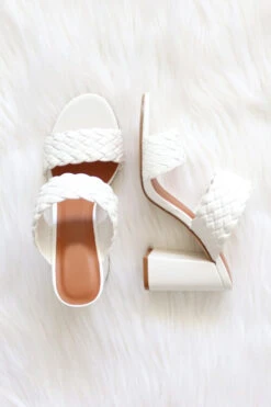Chunky Braided Woven Heels-White