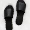 FLASH DEAL: Single Band Gold Trim Sandals Slides-Black (Size 6)