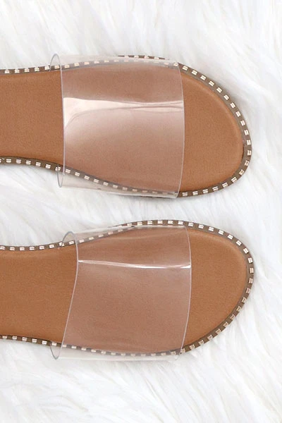 Single Band Gold Trim Sandals Slides-Clear 2 Single Band Gold Trim Sandals Slides-Clear - Image 2