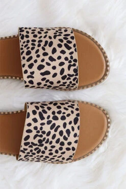 FLASH DEAL: Single Band Gold Trim Sandals Slides-Leopard Print (Size 6.5) -Outlet Shiny Steps Store micah 1 leopard2