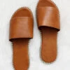 Single Band Gold Trim Sandals Slides-Tan Brown