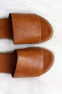 Single Band Gold Trim Sandals Slides-Tan Brown -Outlet Shiny Steps Store micah 1 tan3
