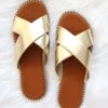 X Cross Band Gold Trim Sandals Slides-Gold