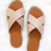X Cross Band Gold Trim Sandals Slides-Natural Nude