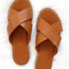 X Cross Band Gold Trim Sandals Slides-Tan Brown