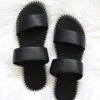 FLASH DEAL: Double Band Gold Trim Sandals Slides-Black (Size 6, 6.5, 7)