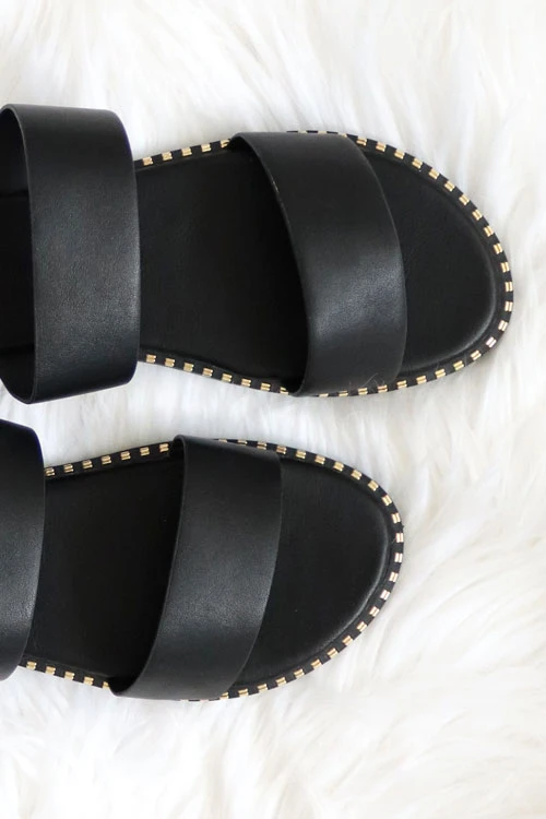 FLASH DEAL: Double Band Gold Trim Sandals Slides-Black (Size 6, 6.5, 7) 2 FLASH DEAL: Double Band Gold Trim Sandals Slides-Black (Size 6, 6.5, 7) - Image 2