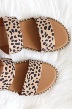 Double Band Gold Trim Sandals Slides-Leopard Print -Outlet Shiny Steps Store micah 7 cheetah2