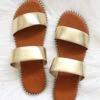 Double Band Gold Trim Sandals Slides-Gold