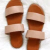 Double Band Gold Trim Sandals Slides-Natural Nude
