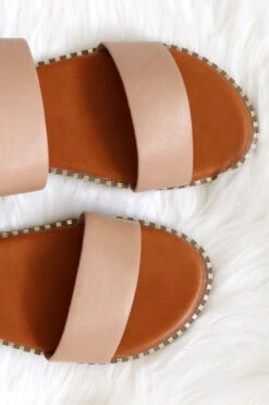 Double Band Gold Trim Sandals Slides-Natural Nude -Outlet Shiny Steps Store micah 7 natural2