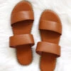 Double Band Gold Trim Sandals Slides-Tan Brown
