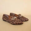 Chain Link Pointy Toe Closed Toe Loafer Flats Shoes-Leopard Print