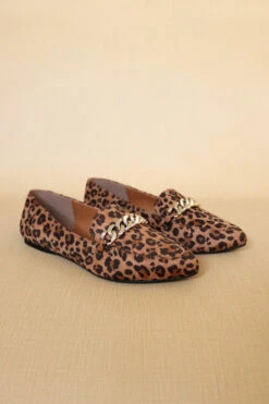 Outlet Shiny Steps Store 37 Chain Link Pointy Toe Closed Toe Loafer Flats Shoes-Leopard Print