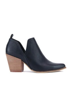 Ankle Slit Side Cutout Closed Toe Booties With Block Heel-Black