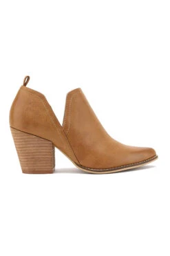 Ankle Slit Side Cutout Closed Toe Booties With Block Heel-Camel Brown -Outlet Shiny Steps Store misty 01 camel3