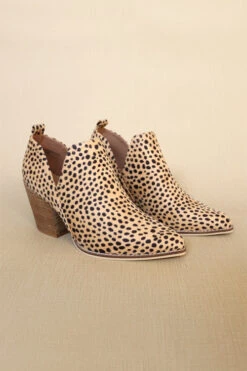 Ankle Slit Side Cutout Closed Toe Booties With Block Heel-Cheetah Leopard Print