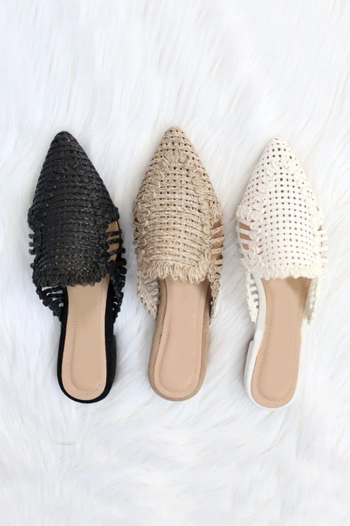Raffia Pointy Toe Closed Toe Flat Mules Sandals Slides-Taupe 3 Raffia Pointy Toe Closed Toe Flat Mules Sandals Slides-Taupe - Image 3