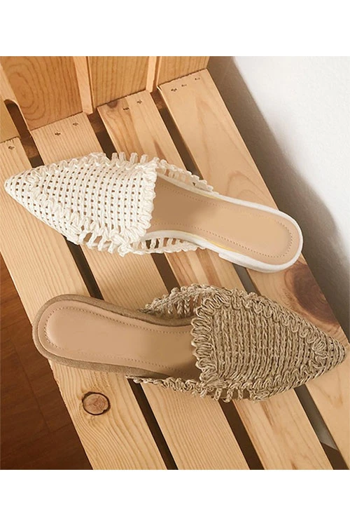 Raffia Pointy Toe Closed Toe Flat Mules Sandals Slides-Black 4 Raffia Pointy Toe Closed Toe Flat Mules Sandals Slides-Black - Image 4