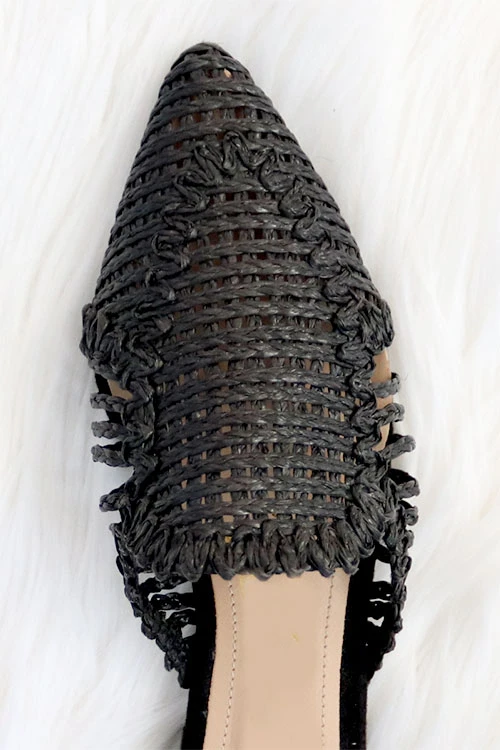 Raffia Pointy Toe Closed Toe Flat Mules Sandals Slides-Black 2 Raffia Pointy Toe Closed Toe Flat Mules Sandals Slides-Black - Image 2