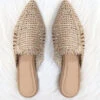 Raffia Pointy Toe Closed Toe Flat Mules Sandals Slides-Taupe