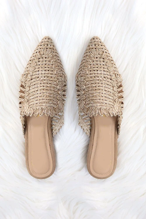 Raffia Pointy Toe Closed Toe Flat Mules Sandals Slides-Taupe 1 Raffia Pointy Toe Closed Toe Flat Mules Sandals Slides-Taupe