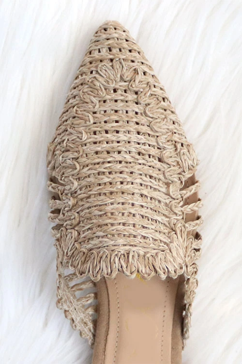 Raffia Pointy Toe Closed Toe Flat Mules Sandals Slides-Taupe 2 Raffia Pointy Toe Closed Toe Flat Mules Sandals Slides-Taupe - Image 2