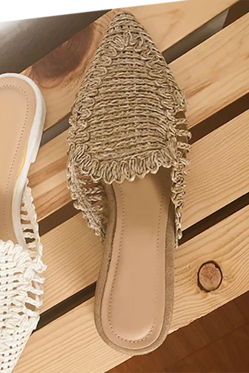 Raffia Pointy Toe Closed Toe Flat Mules Sandals Slides-Taupe 4 Raffia Pointy Toe Closed Toe Flat Mules Sandals Slides-Taupe - Image 4