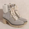 Chunky Heel Sherpa Lug Sole Military Boots-Grey