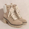 Chunky Heel Sherpa Lug Sole Military Boots-Khaki Brown