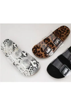 Clear Double Strap Buckle Sandals With Animal Print Sole-Leopard Print -Outlet Shiny Steps Store paradise allcolors1