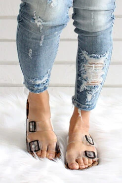 FLASH DEAL: Clear Double Strap Buckle Sandals With Animal Print Sole-Leopard Print (Size 7, 7.5) -Outlet Shiny Steps Store paradise leopard5 1