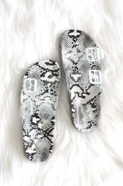 Outlet Shiny Steps Store 23 Clear Double Strap Buckle Sandals With Animal Print Sole-Snake Print
