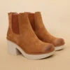 Faux Suede Textured Platform Booties-Tan Brown
