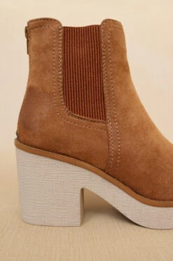 Faux Suede Textured Platform Booties-Tan Brown -Outlet Shiny Steps Store platform booties tan3